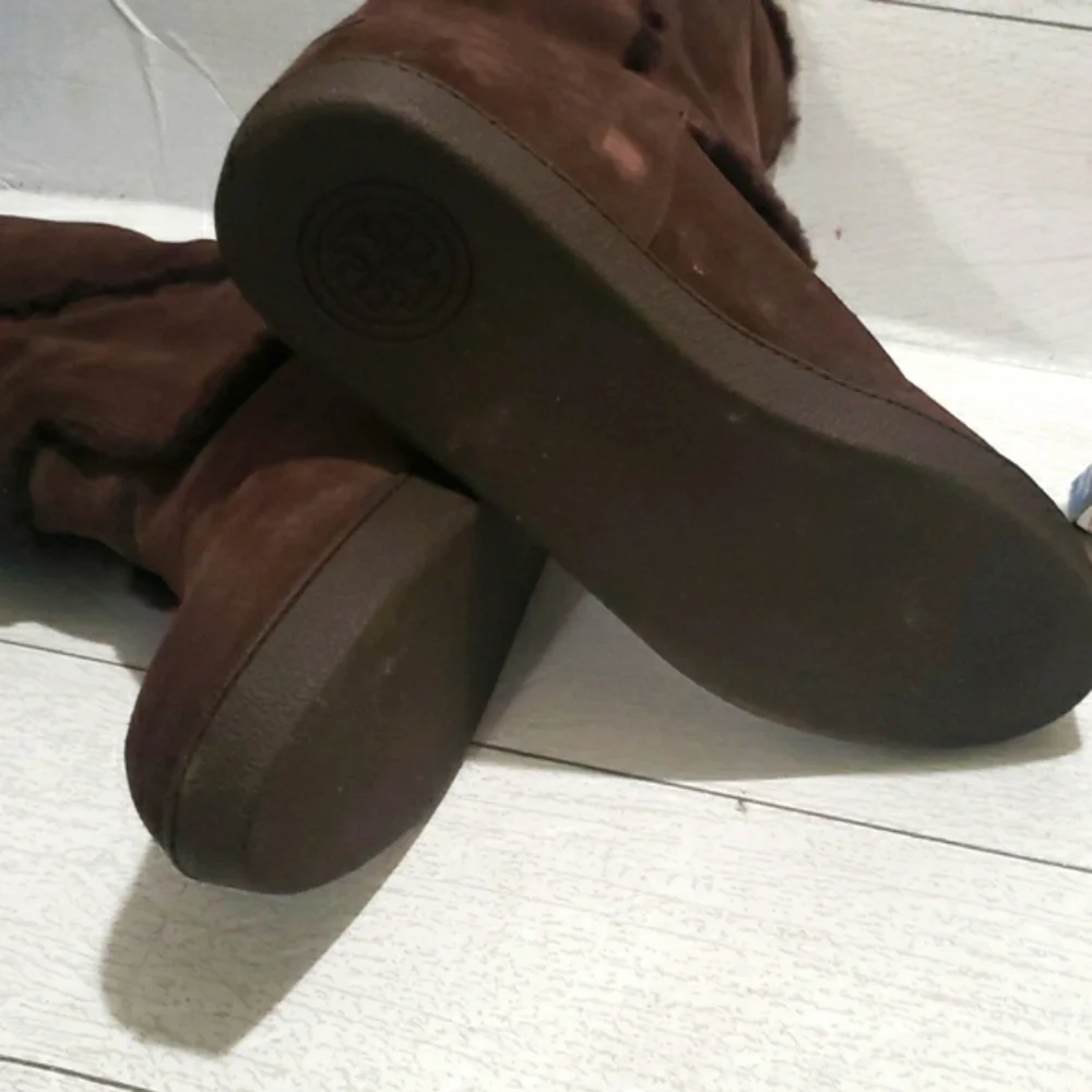 Tory Burch Brown Shearling And Suede Midcalf Flat Womens Boots Size 8.5